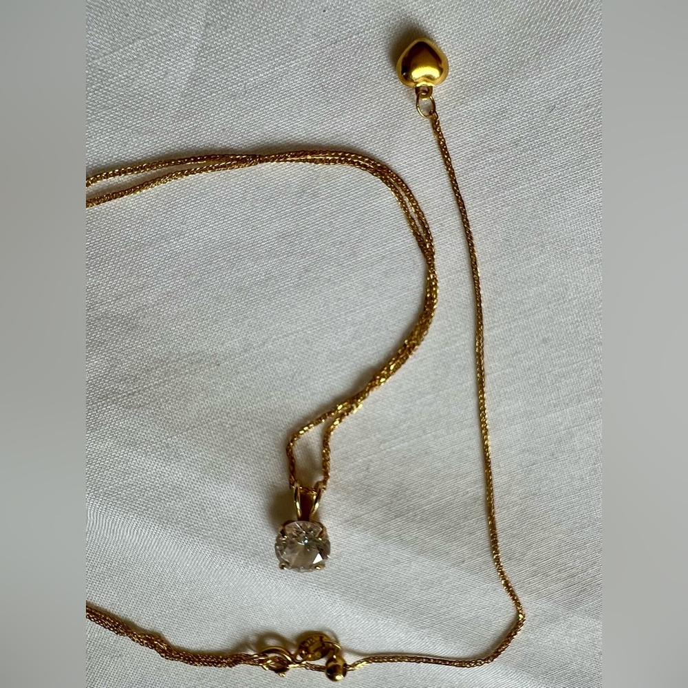 18K Solid Gold Dainty Solitaire Necklace • Adjustable 14–19 in - Picture 8 of 16